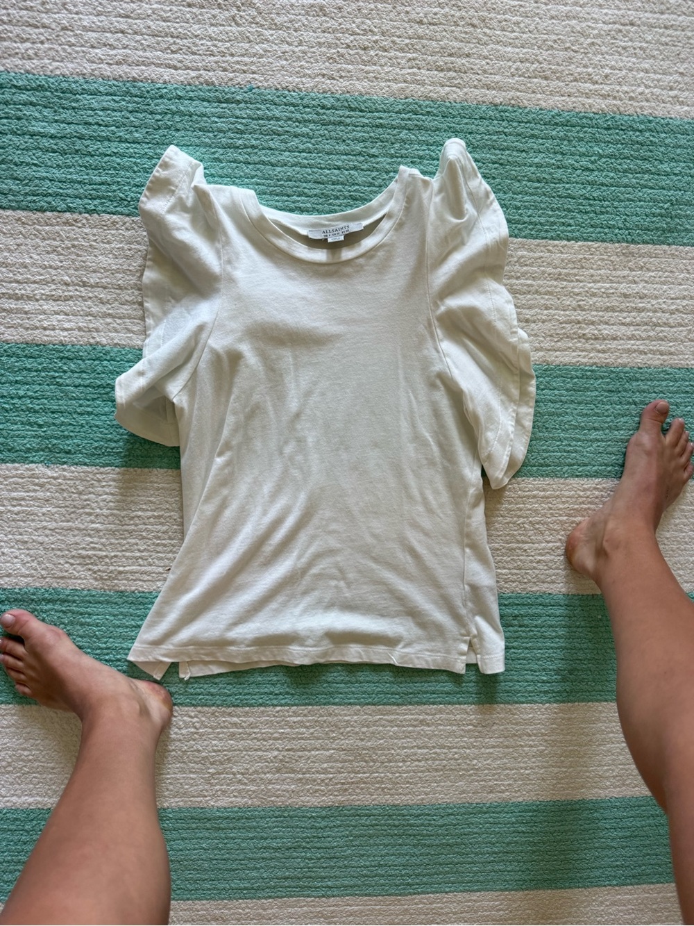 AllSaints Girls Cream Ruffle Sleeve Tee